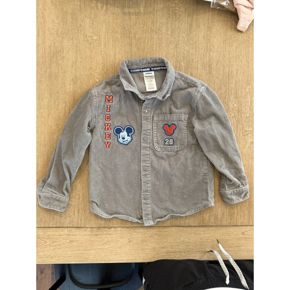Disney Mickey Mouse Boys Gray Corduroy Button-Up Shirt 5T
